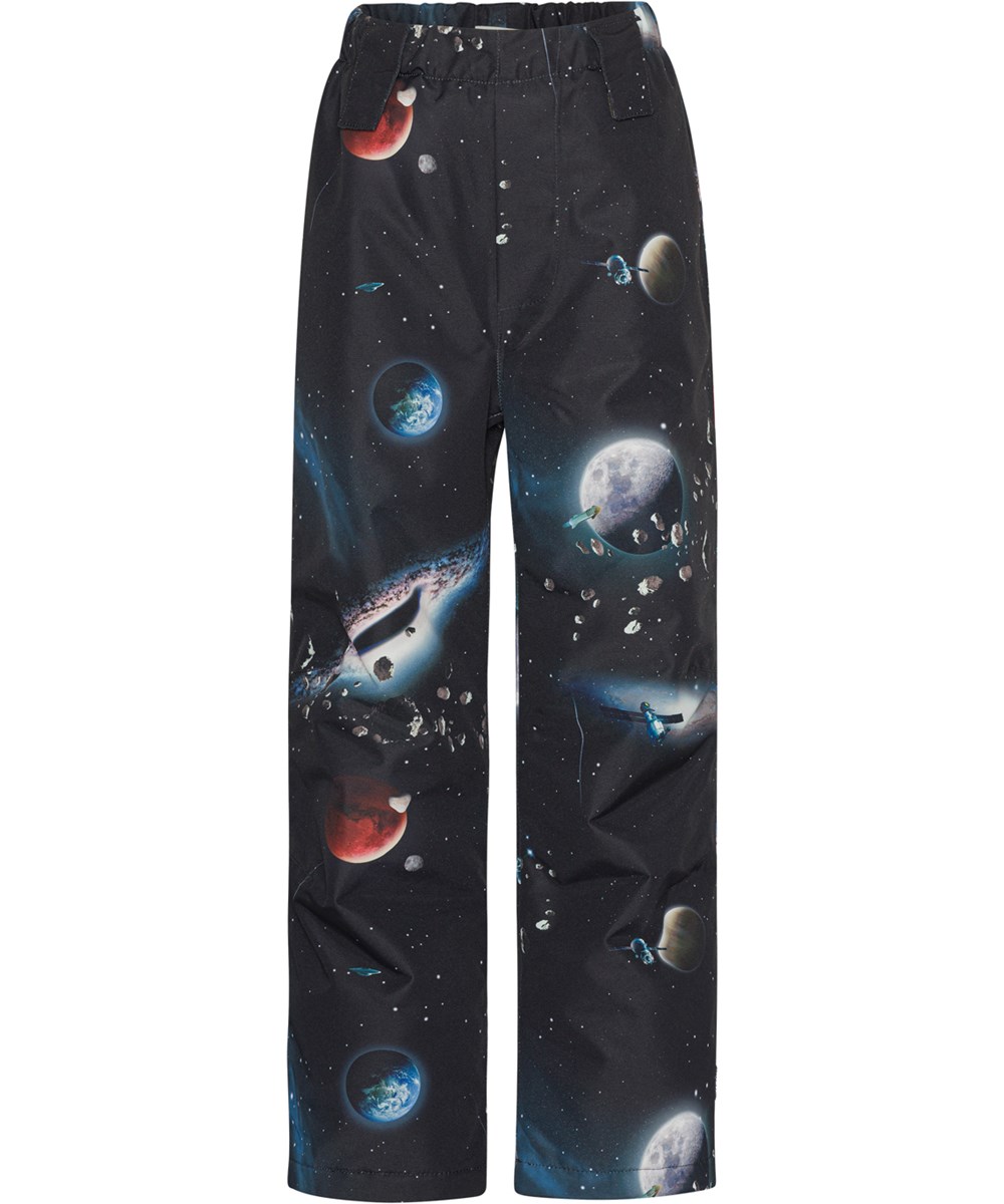 Paxton - Into Space - Recycled dark blue rain trousers with print of planets