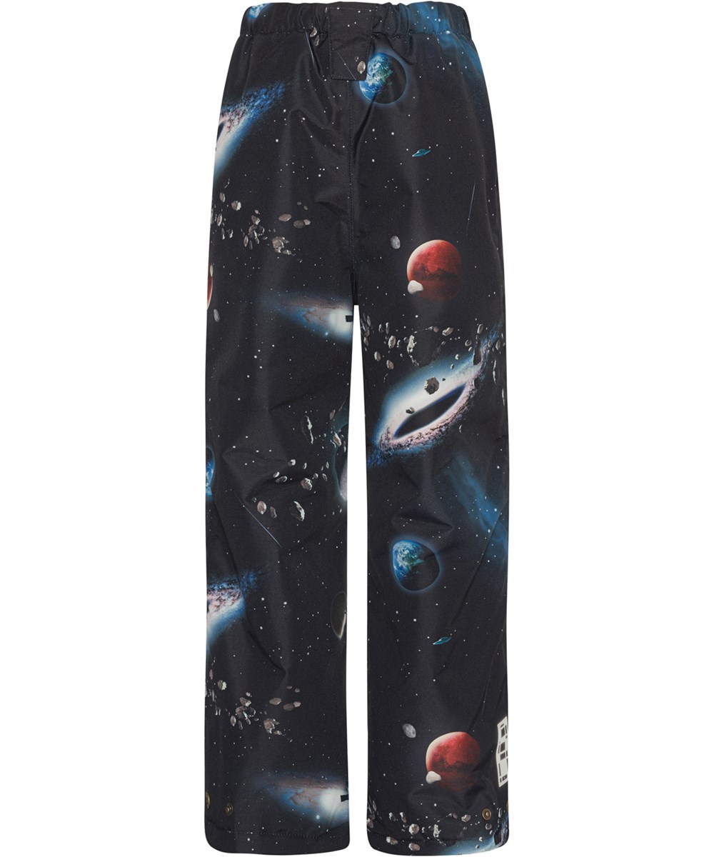 Paxton - Into Space - Recycled dark blue rain trousers with print of planets