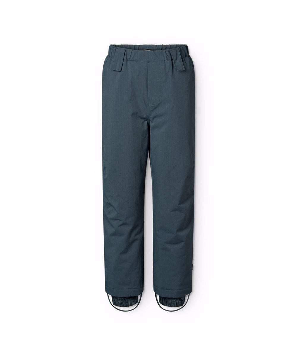 Paxton - Night Navy - Dark blue wind and waterproof trousers for children made of recycled nylon with adjustable an waist.