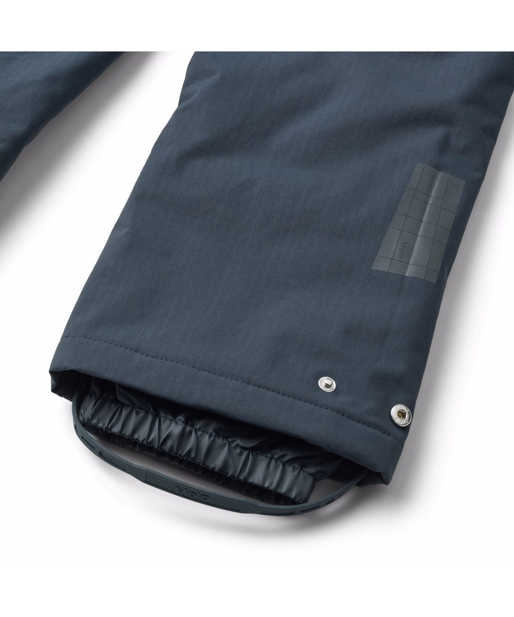 Paxton - Night Navy - Dark blue wind and waterproof trousers for children made of recycled nylon with adjustable an waist.