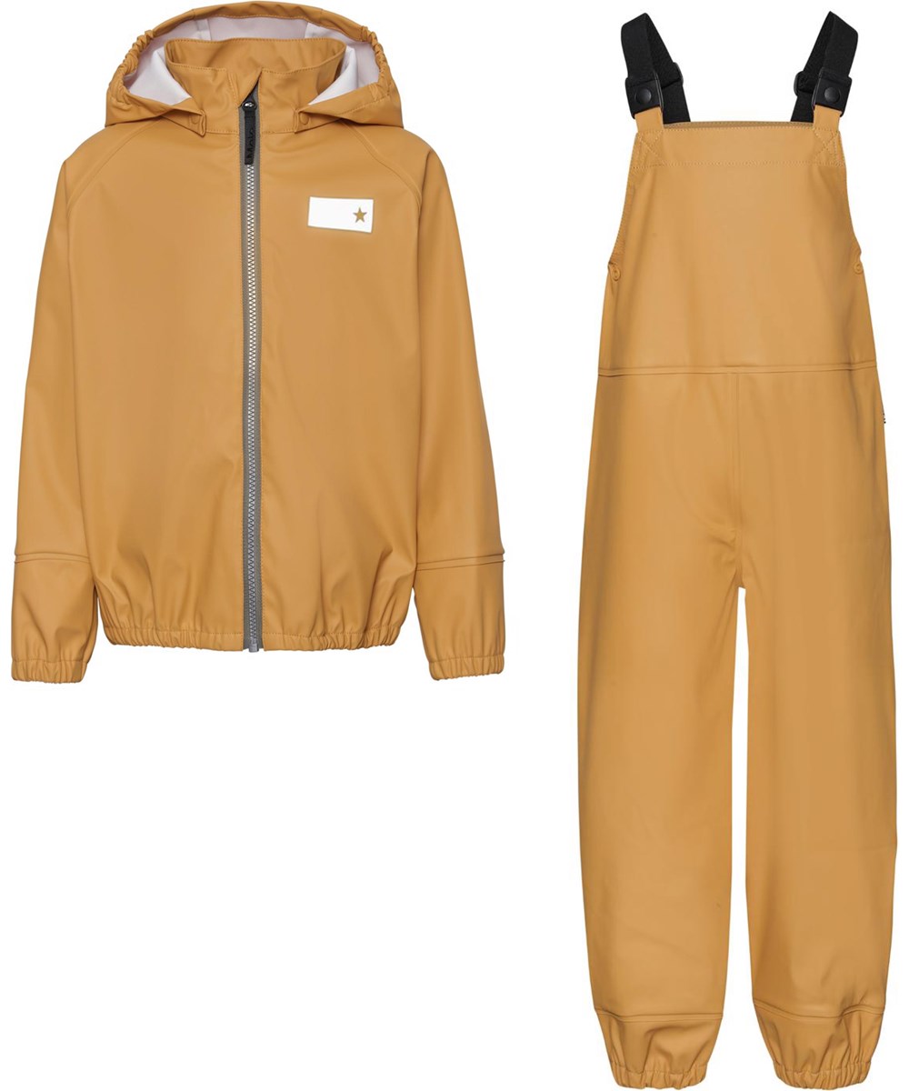 Wade - Honey - Recycled rainwear set with bib and braces