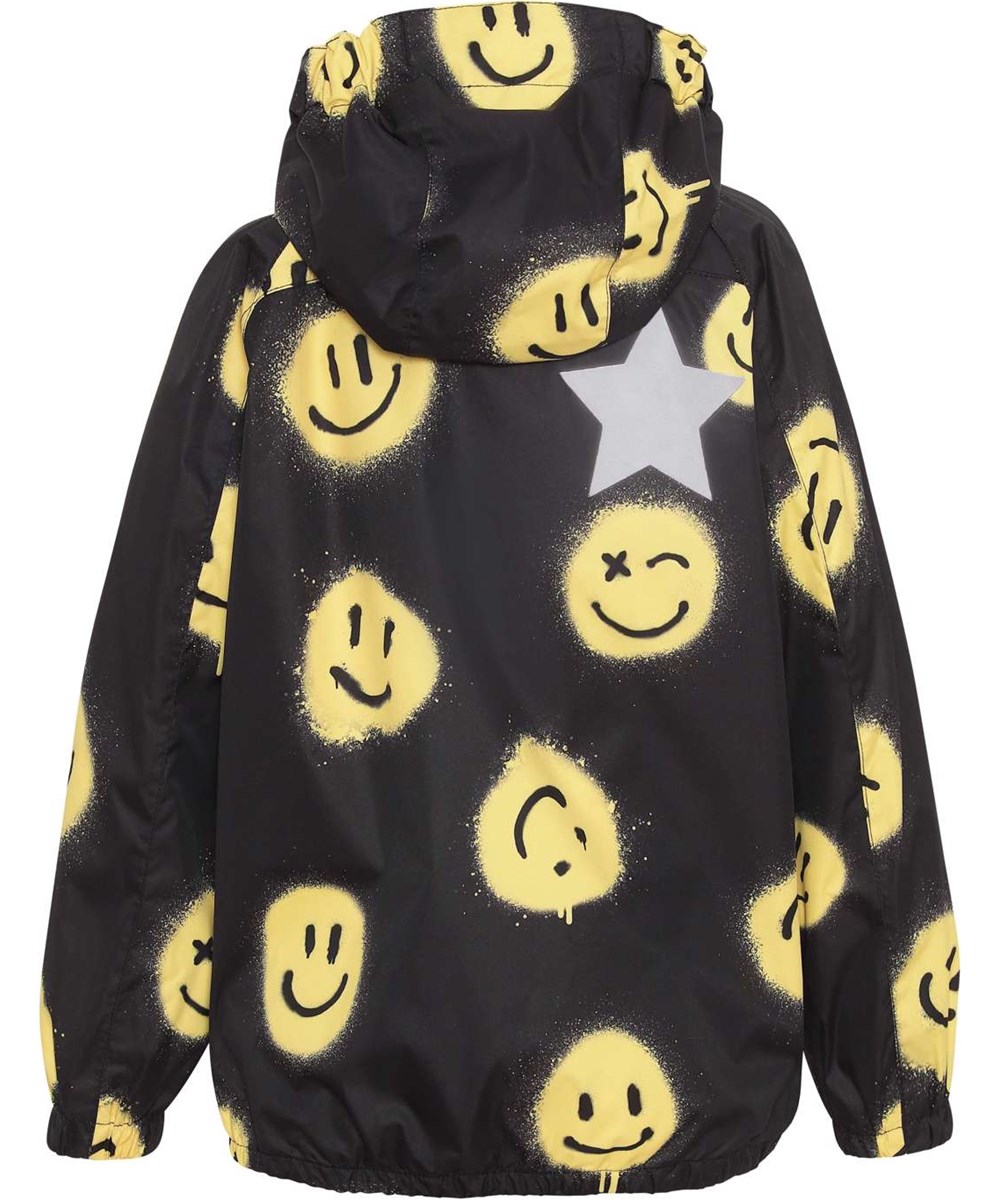 Waiton - Happy! - Lightweight and breathable rain jacket in black with smiley face print
