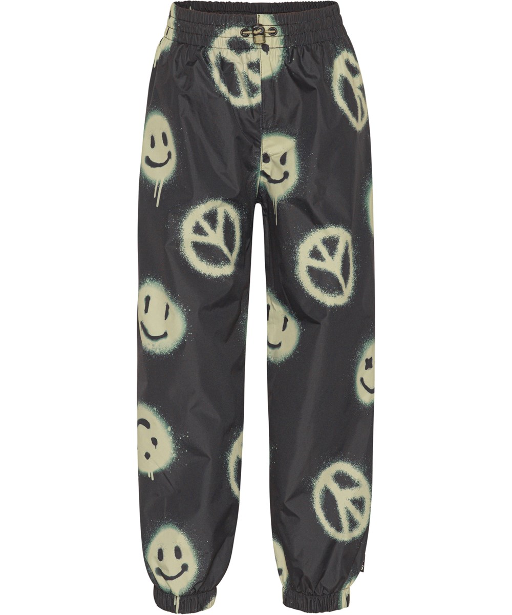Waits - Happy Peace - Rain trousers in black with yellow smiley faces 