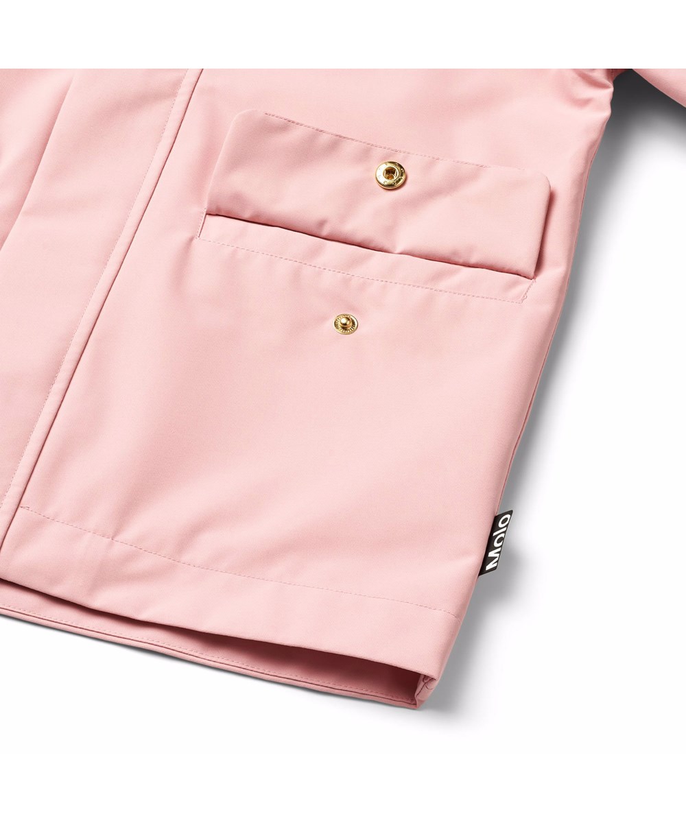 Windy - Rosequartz - Pink wind- and waterproof raincoat for children in recycled polyester with a detachable hood.