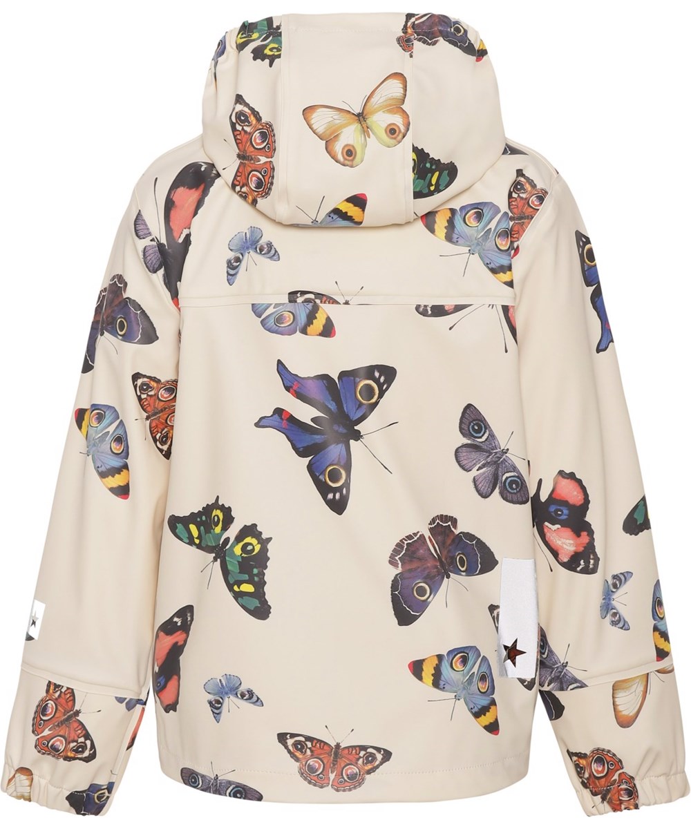 Zan - I See You Ivory - Recycled rubber rain jacket in a butterfly print