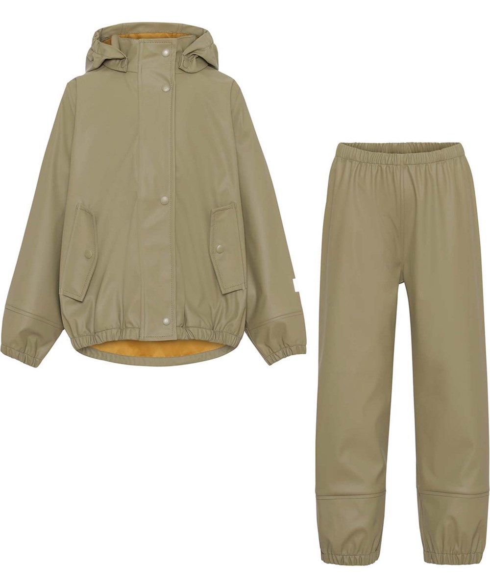 Zet - Khaki Green - Recycled rubber rainwear set in khaki