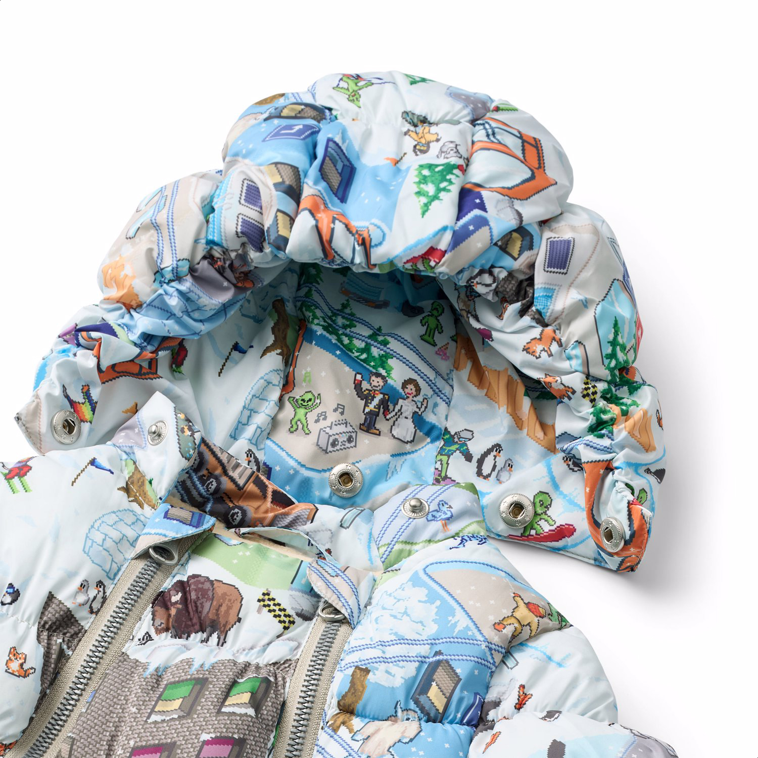 Hebe - Pixel Winter - Warm baby suit with a pixelated print of the