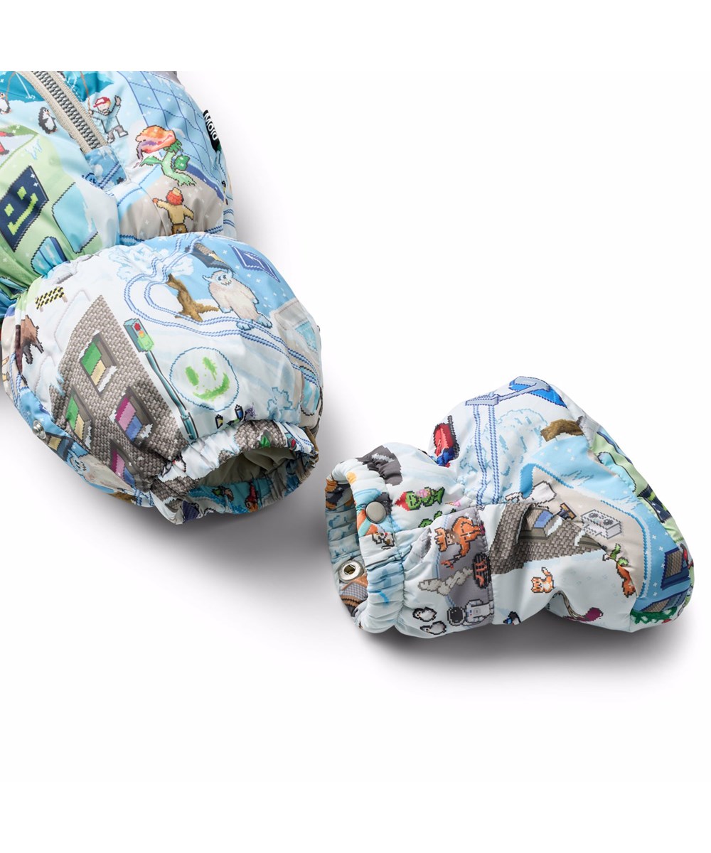 Hebe - Pixel Winter - Warm baby suit with a pixelated print of the real world, fun characters from Molo's collections made in recycled polyester.