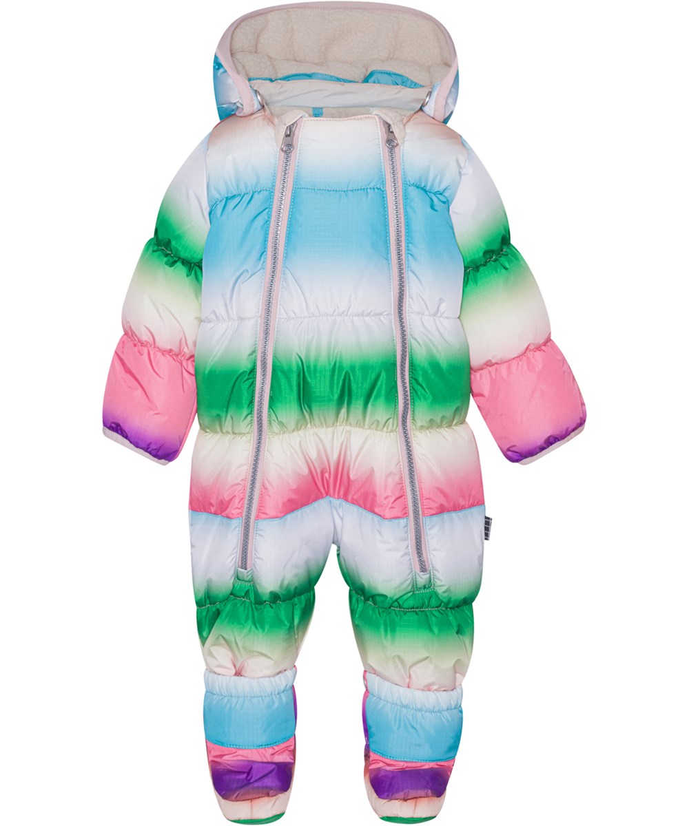 Hebe - Rainbow Magic - Pastel coloured rainbow printed baby snowsuit