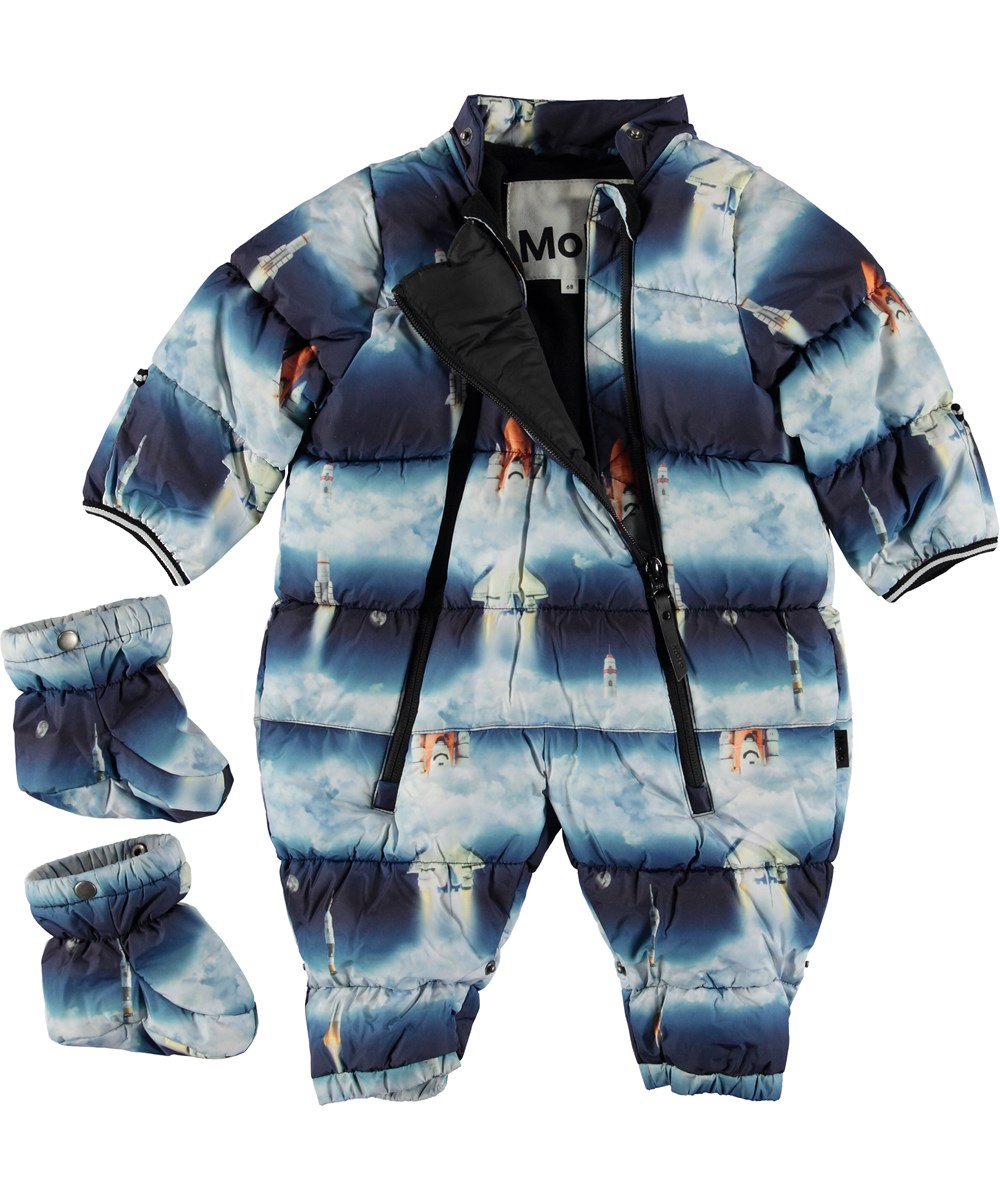 Hebe - Stratosphere - Blue baby snowsuit with rockets. 