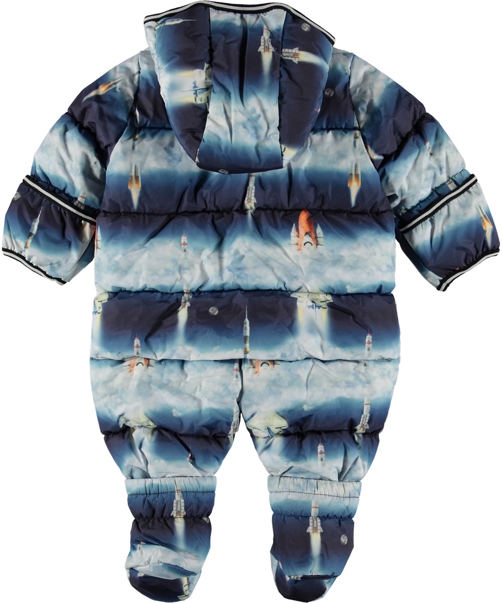 Hebe - Stratosphere - Blue baby snowsuit with rockets. 