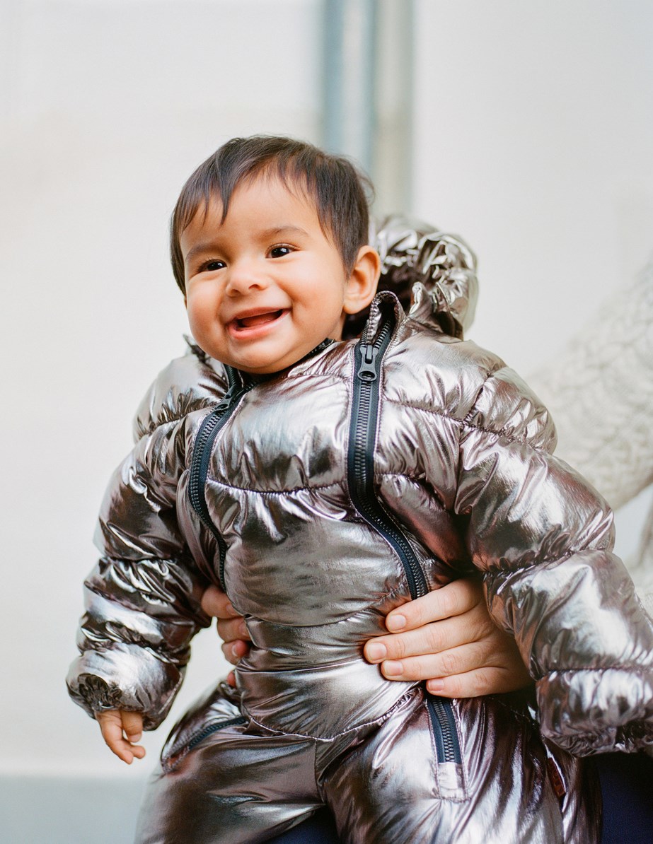 Hebe - Warm Silver - Warm silver baby snowsuit, perfect for strolling in the pram on chilly days.