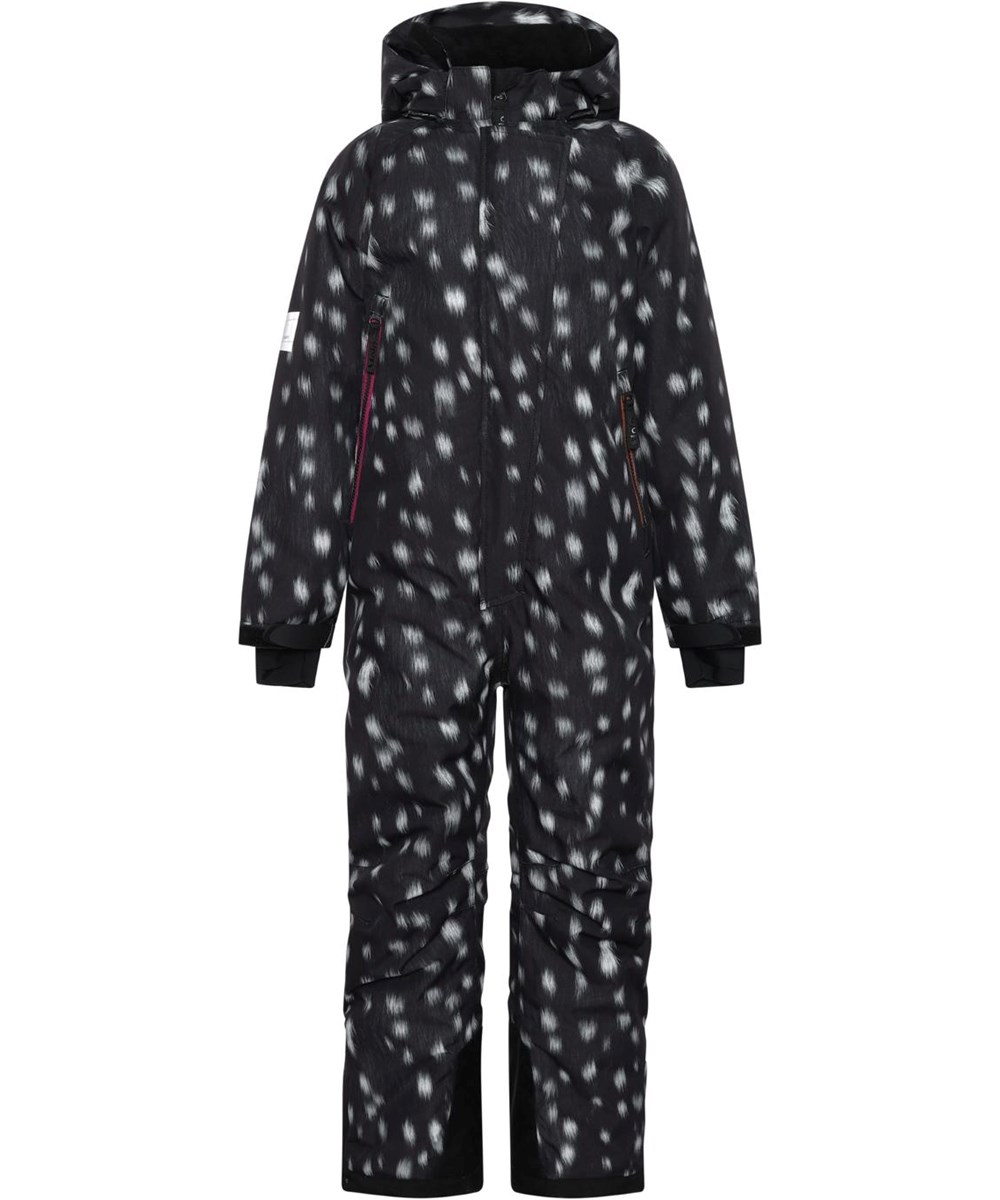Hux - Black Fawn - Black recycled snowsuit with white spots 
