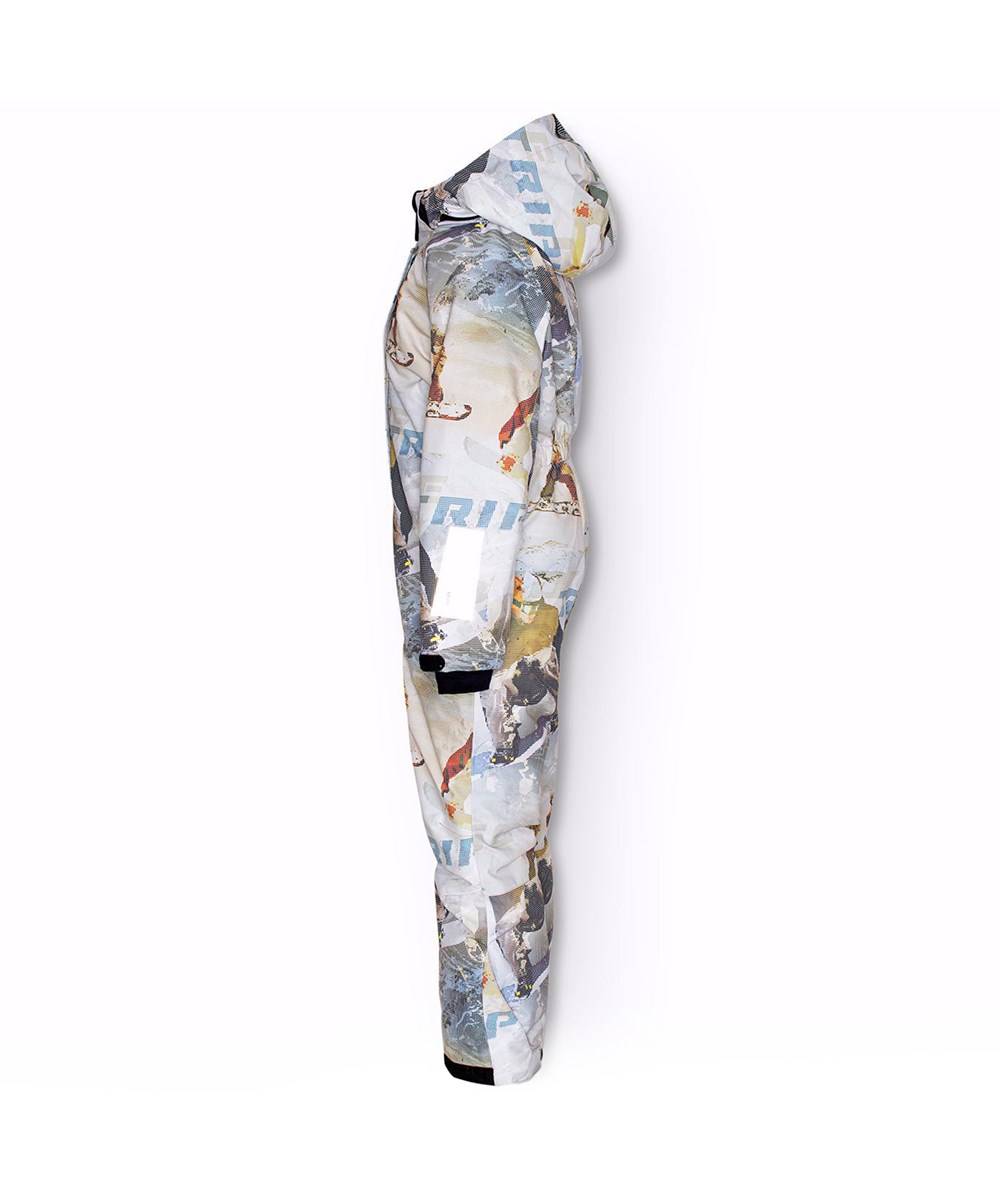 Hux - Spin 1260 - Children's snowsuit in recycled polyester with a pixel print of a cool snowboarder in the Alps.