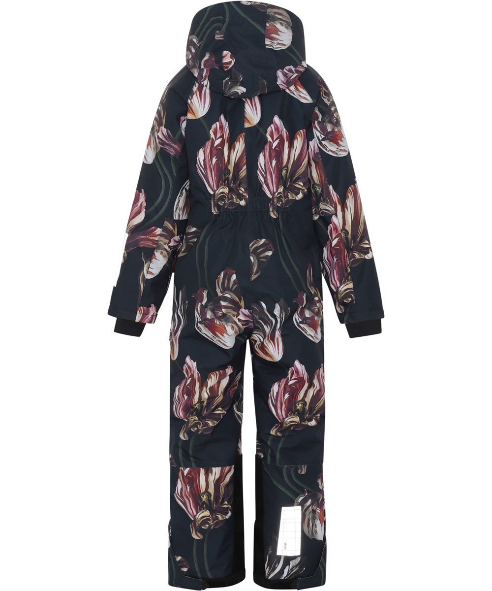 Hux - Tulips - Recycled ski snowsuit in black with tulip print