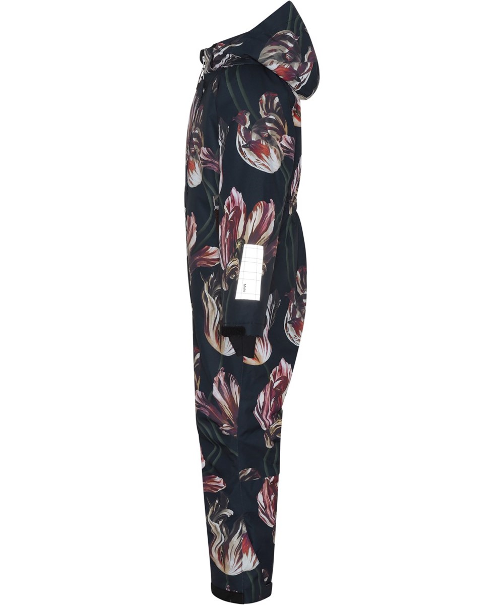 Hux - Tulips - Recycled ski snowsuit in black with tulip print
