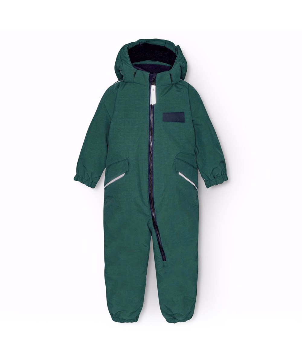 Hyde - Ponderosa Pine - Dark green warm snowsuit for babies and toddlers in recycled polyester.
