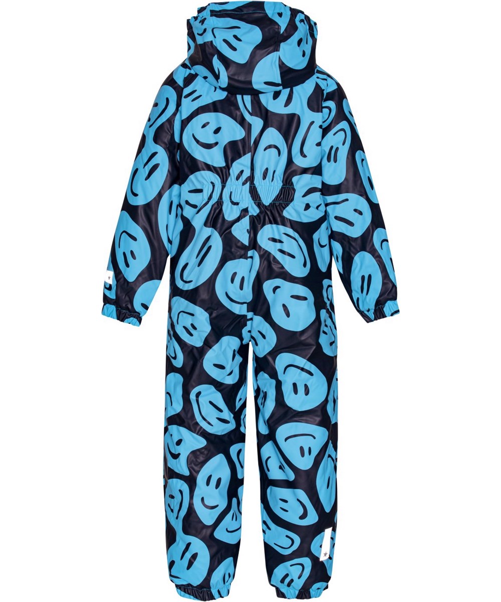 Paco - Smile On Blue - Unisex rubber snowsuit in blue with faces