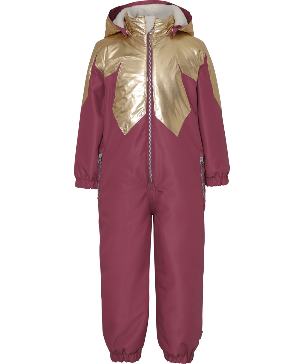 Peony - Maroon - Recycled bordeaux snowsuit with gold