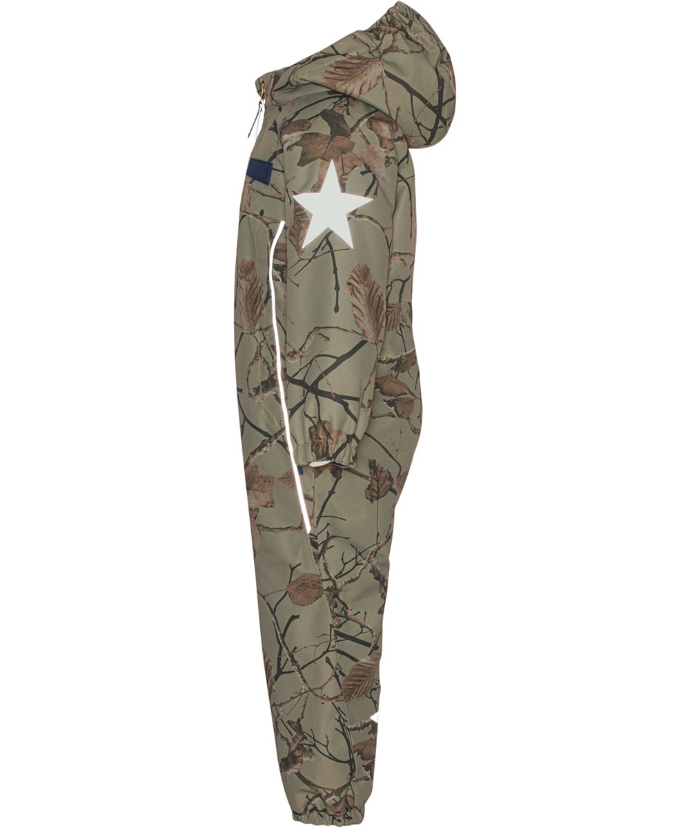 Pingo - Forest Leaves - Recycled dark green snowsuit with leaf print