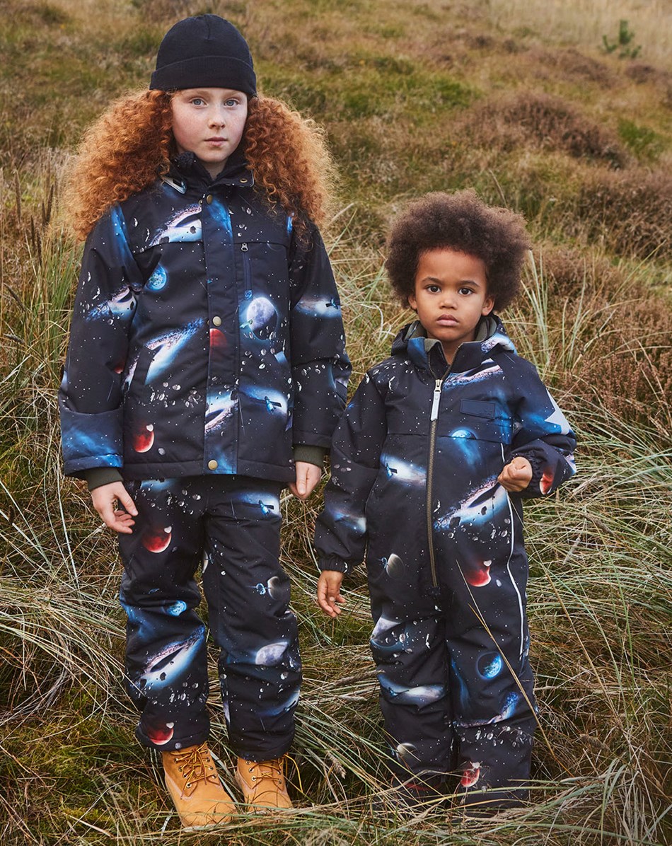 Pingo - Into Space - Recycled dark blue snowsuit with print of planets