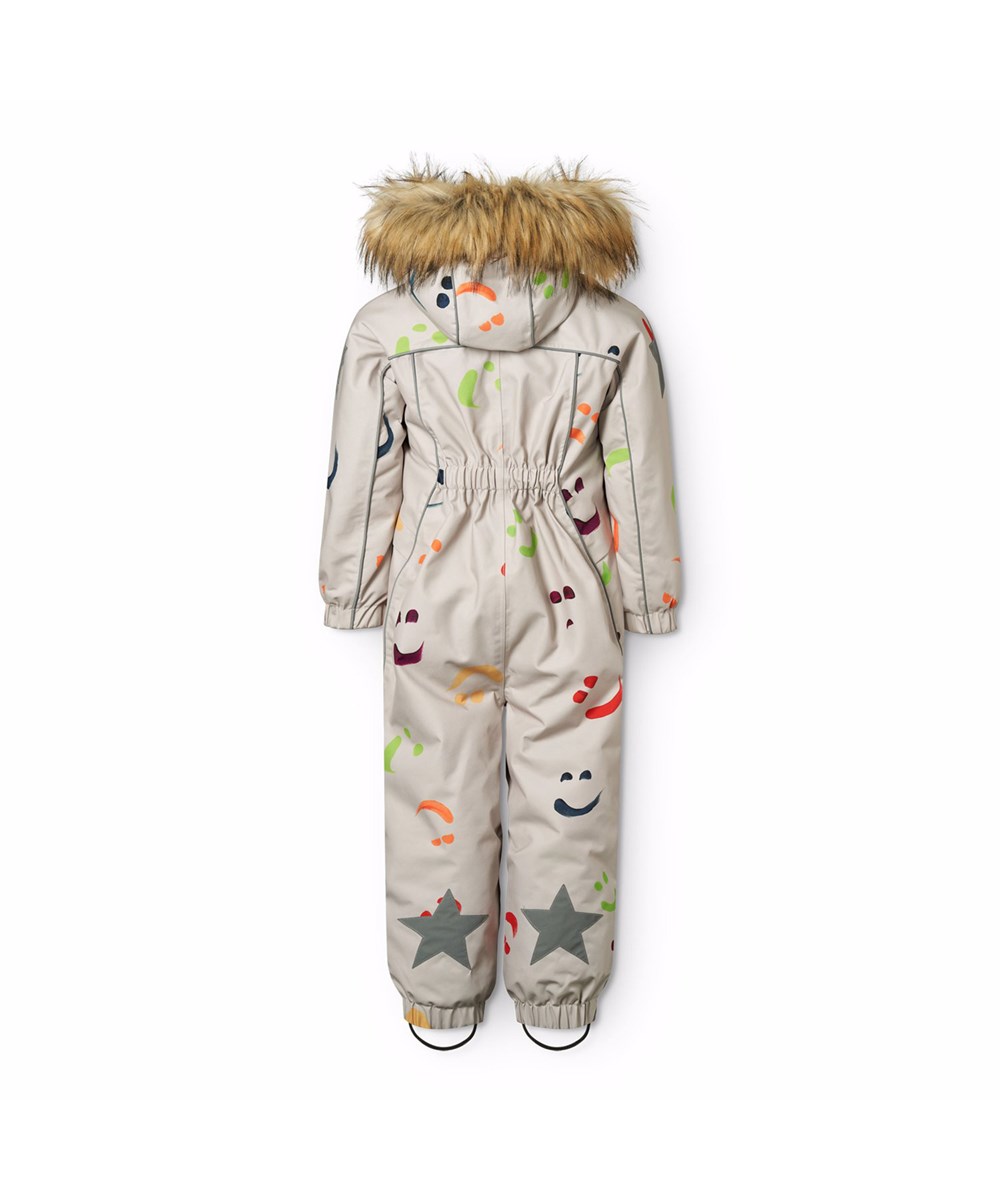 Polaris Fur - Arty Emotions - Wind and waterproof snowsuit with a print of colourful smiling faces for a cold winter or ski holiday in recycled polyester and padded with 3M™ Thinsulate™.