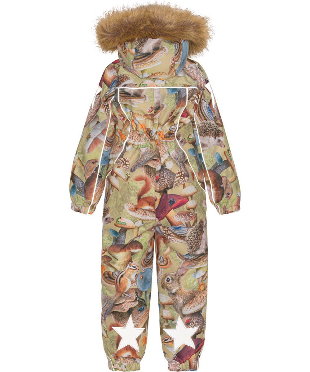 Polaris Fur - Fungi Habitat - Recycled snowsuit with a print of mushrooms and animals