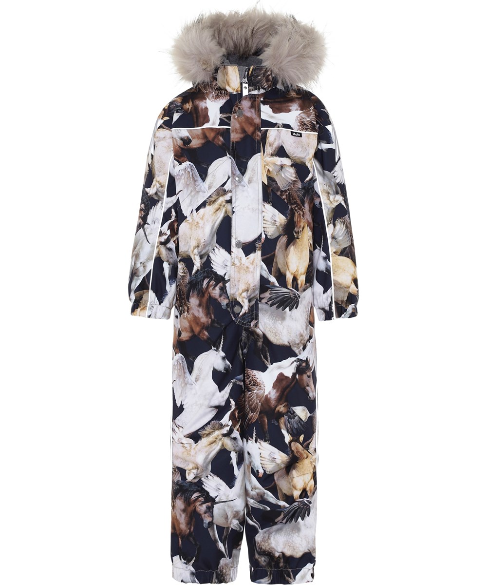 Polaris Fur - Unicorn And Pegasus - Dark blue snowsuit with unicorns. 