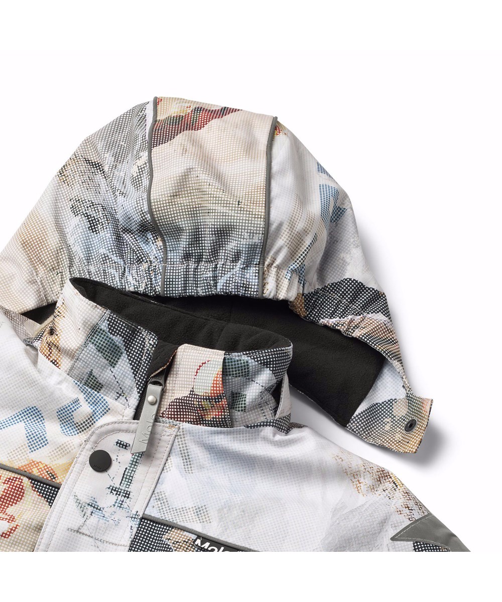 Polaris - Spin 1260 - Children's snowsuit in recycled polyester with a pixel print of a cool snowboarder in the Alps.