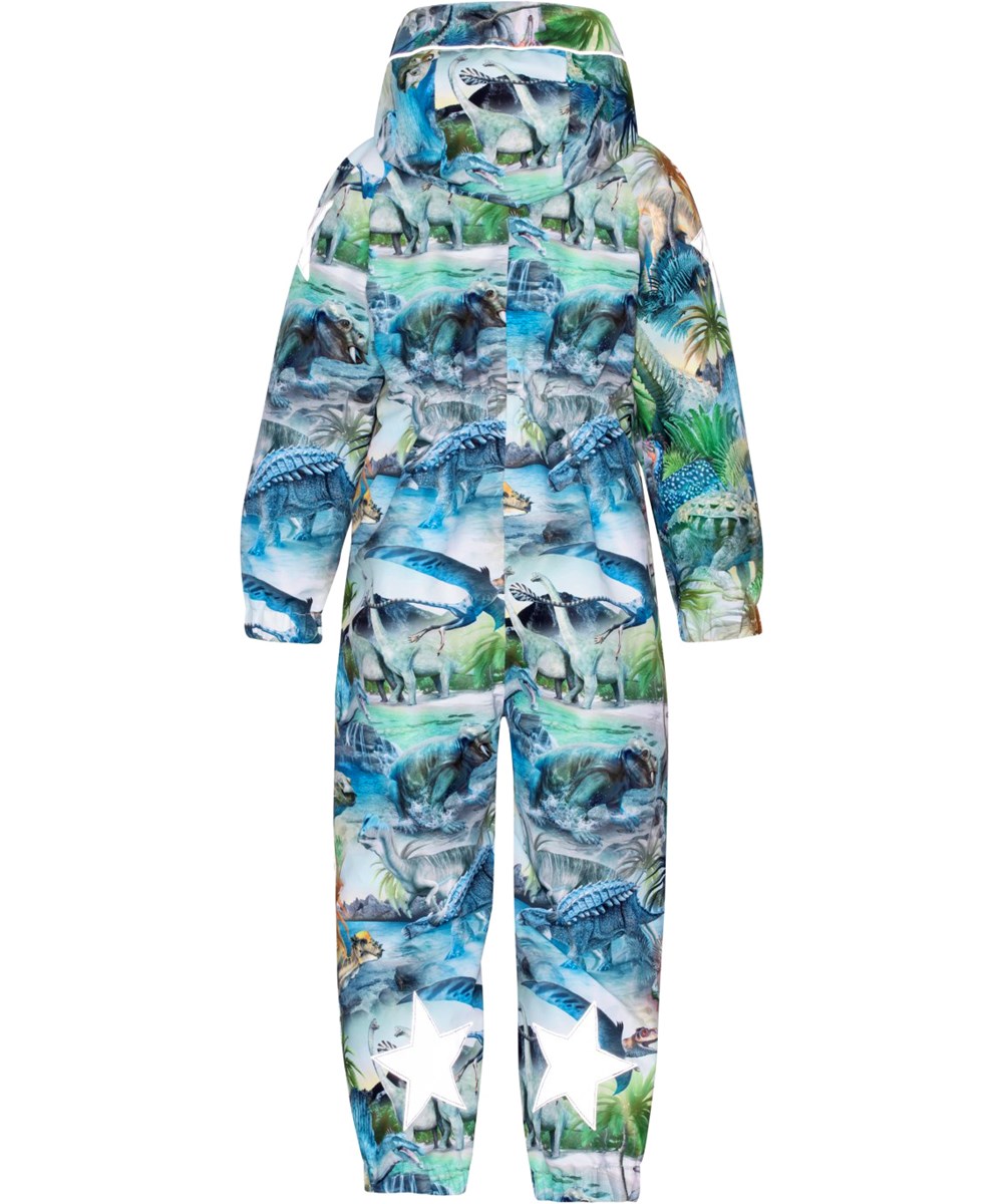 Polly - Dino Fantastic - Waterproof summer suit in blue and green with dinosaur print 