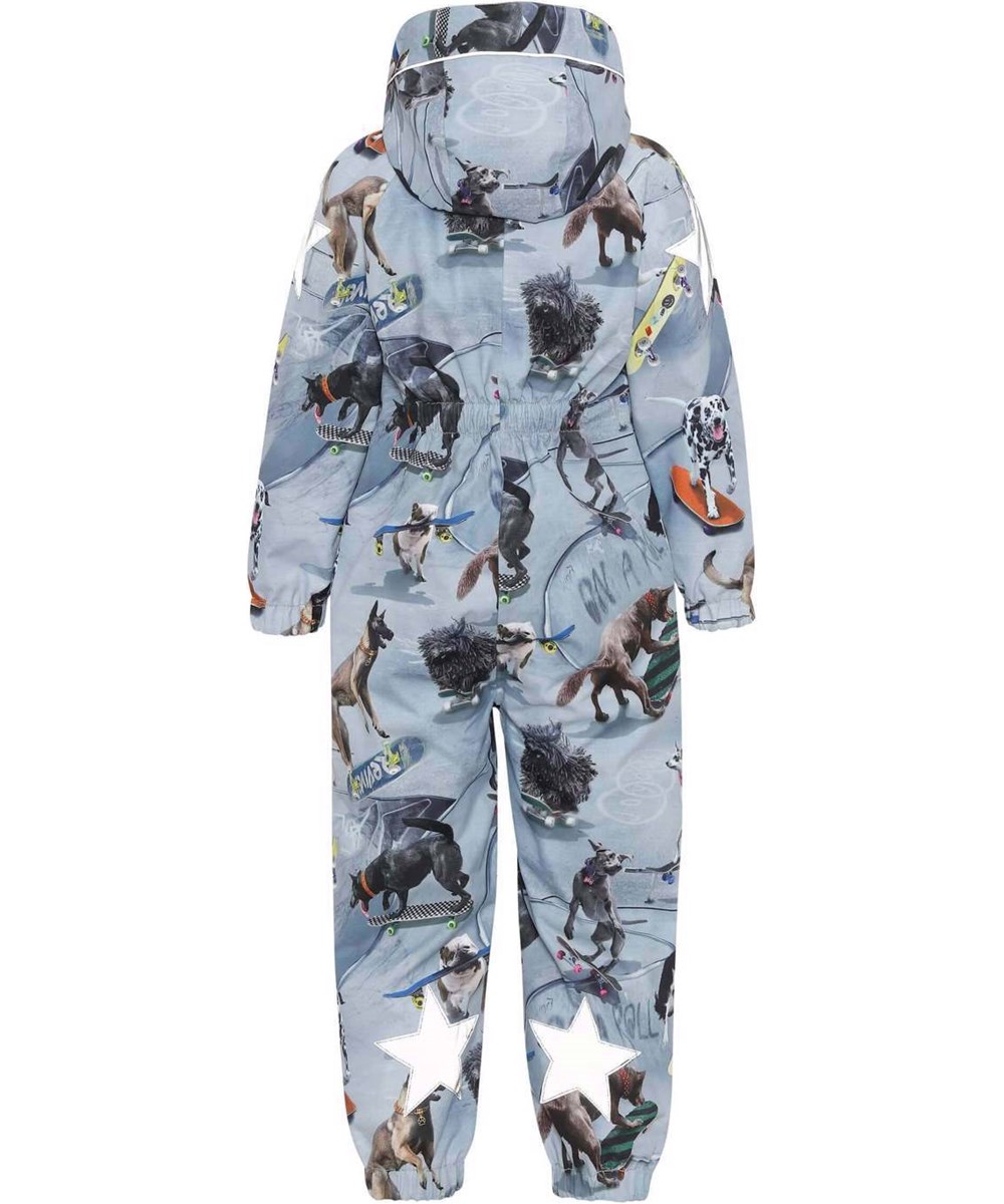 Polly - Doggy Blue Town - Functional, recycled and lightweight suit with skating dogs 