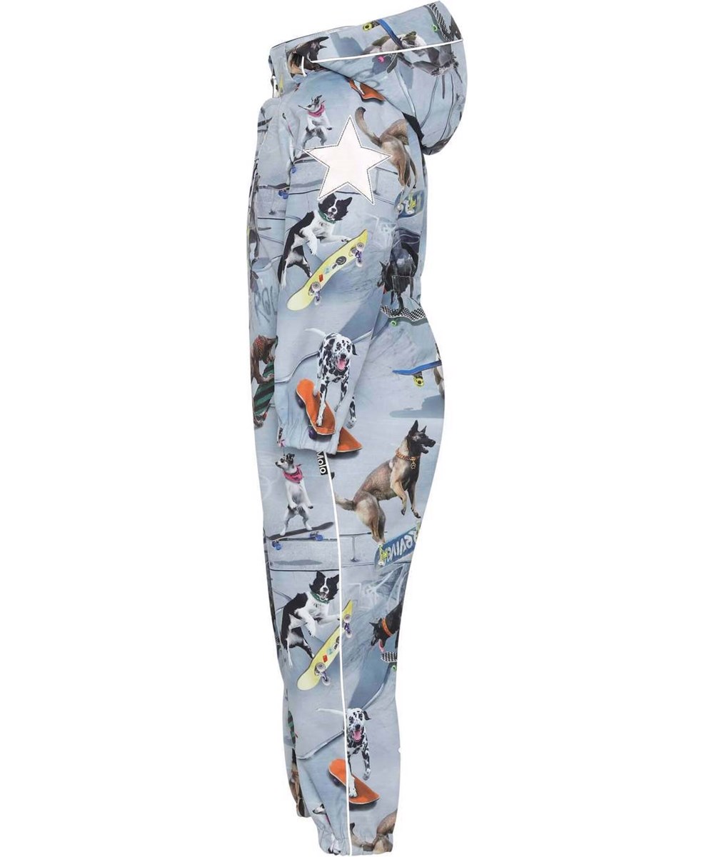 Polly - Doggy Blue Town - Functional, recycled and lightweight suit with skating dogs 