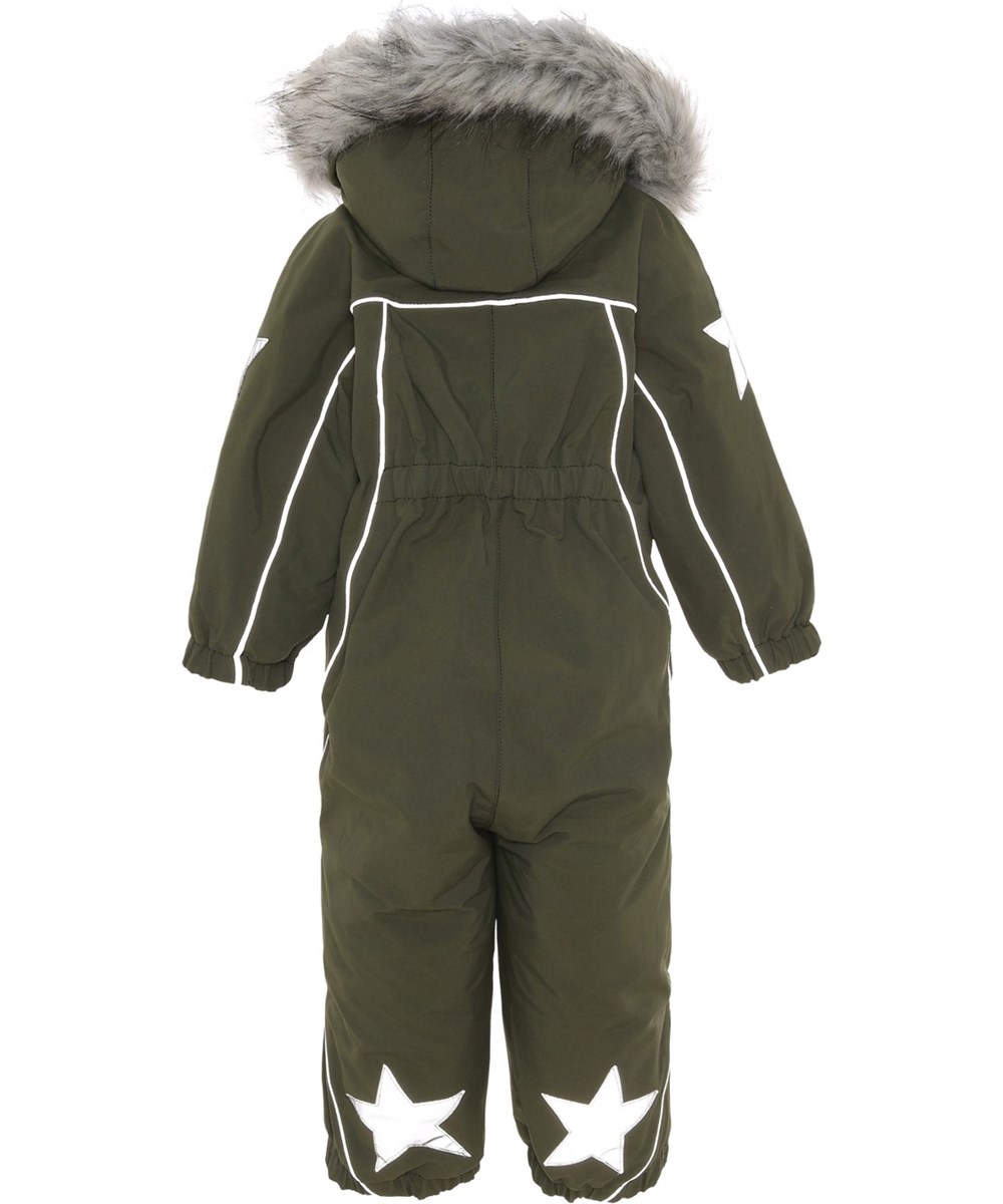 Pyxis Fur - Forest - Recycled green snowsuit with fur trim