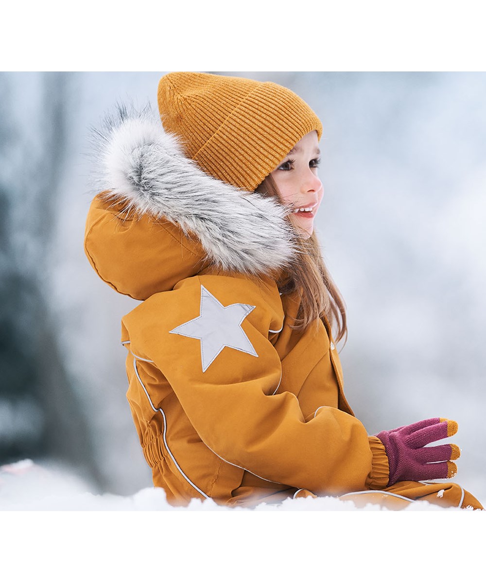 Pyxis Fur Recycle - Autumn Leaf - Recycled mustard coloured fur snowsuit