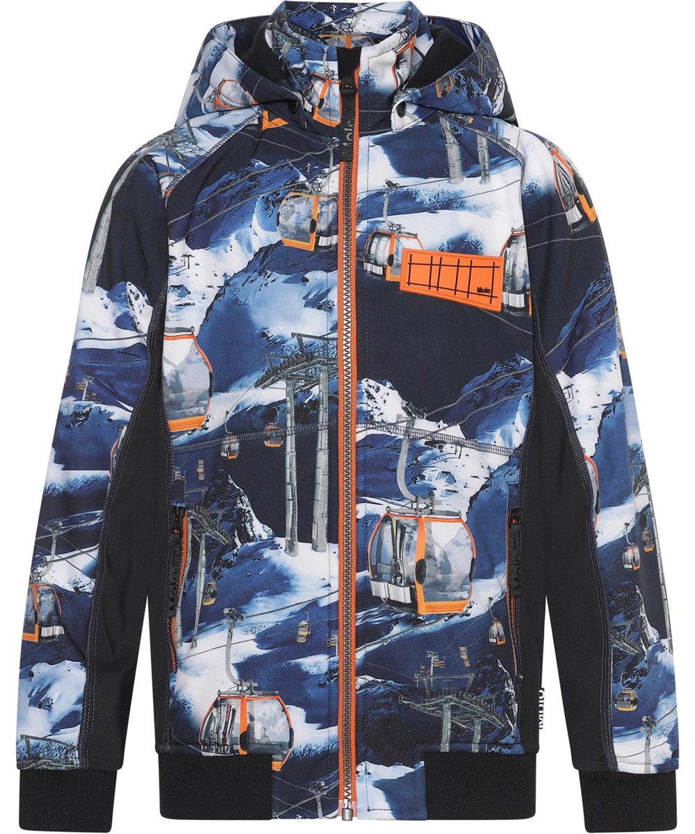Cloudy - Way Up - Blå softshell jakke med skilifte print