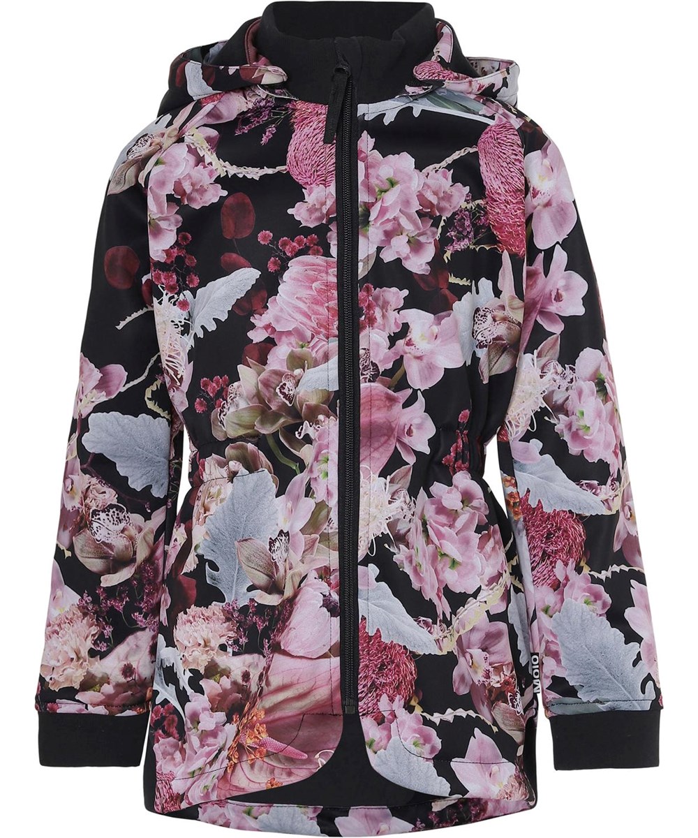 Hillary - Bouquet - Blomstret softshell jakke med hætte