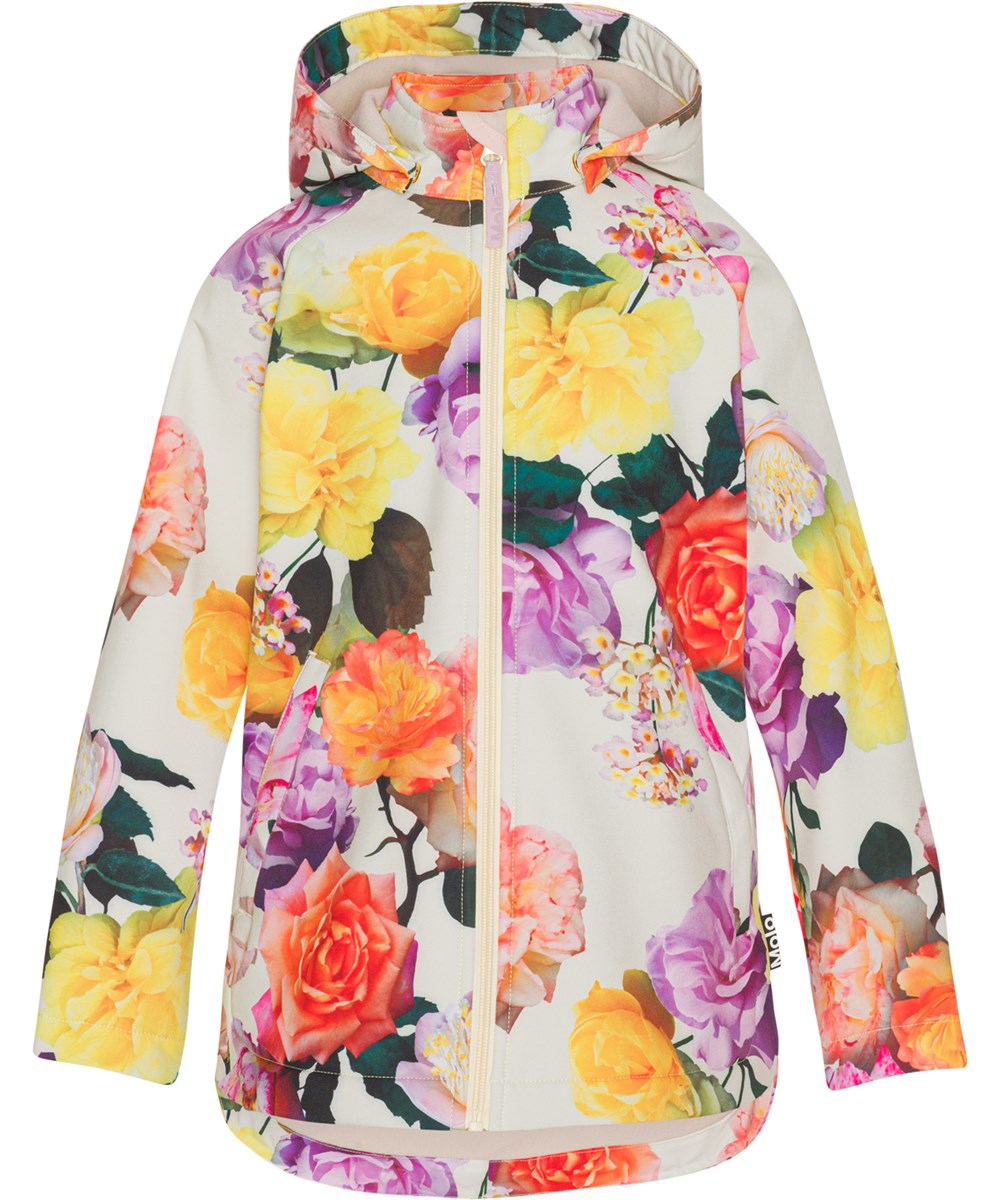 Hillary - Rose Park Yellow - softshell jakke i grå med blomster print