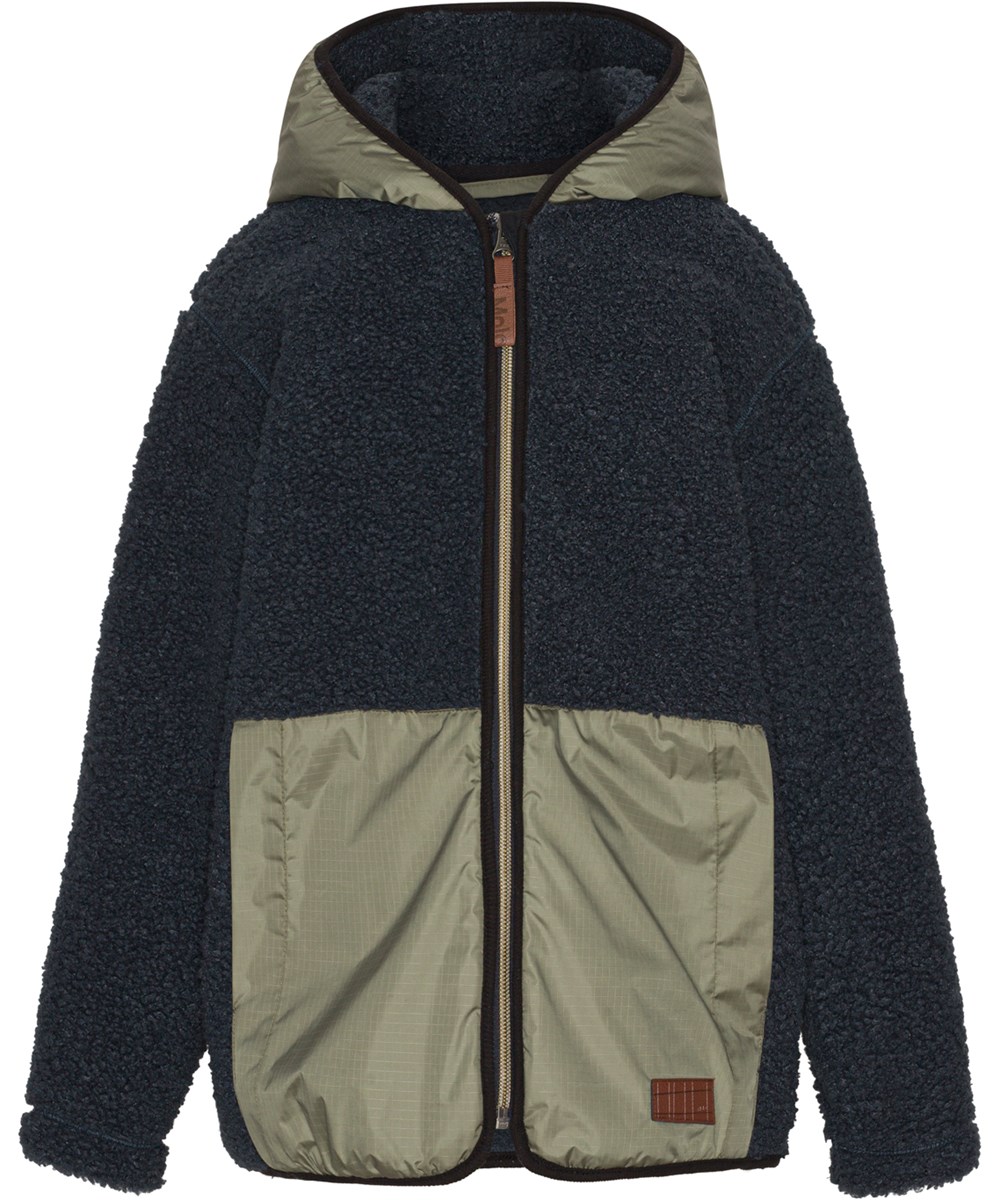Uberto - Night Navy - Mørkeblå fleecejakke med hætte i 100% genanvendt polyester