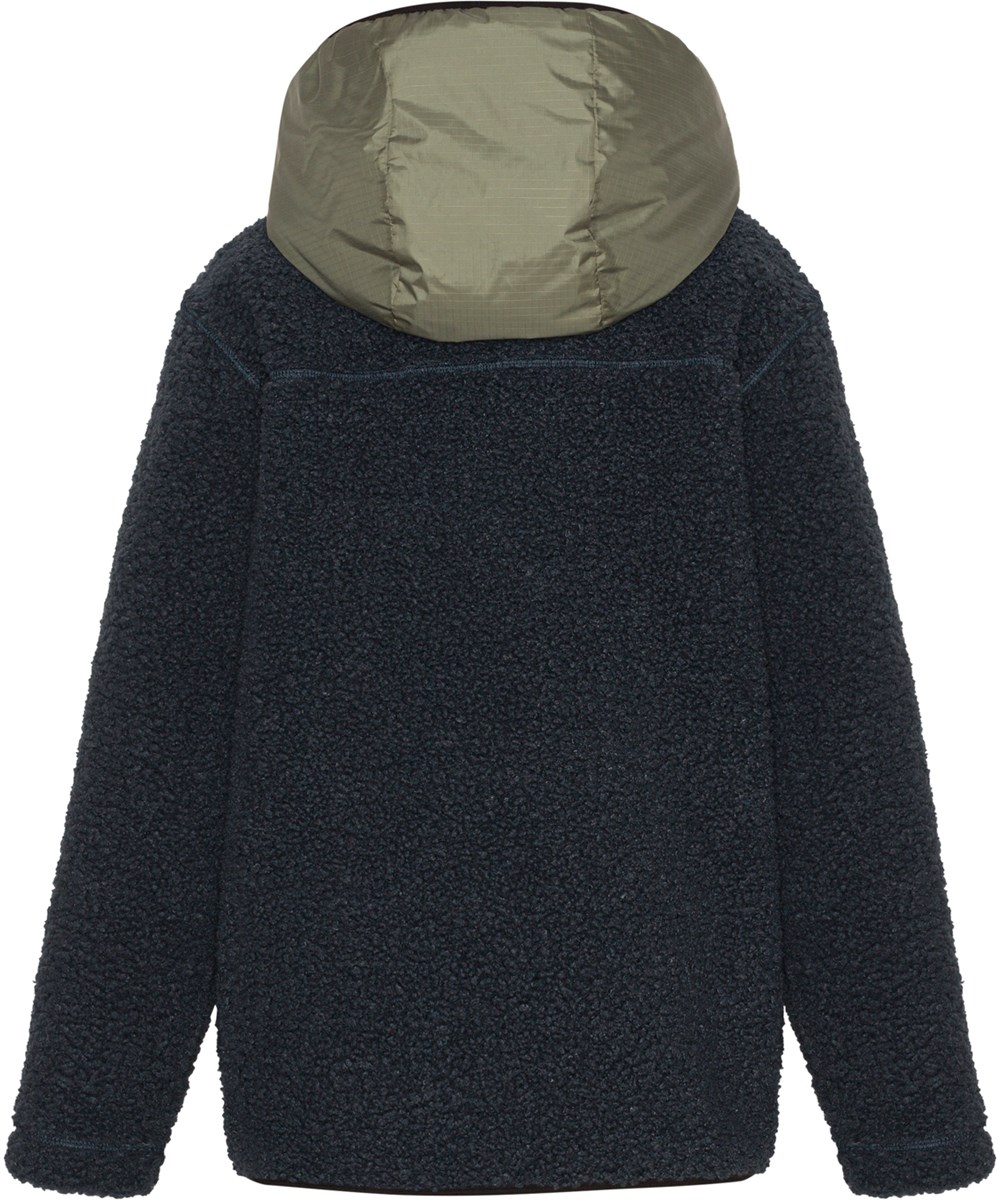 Uberto - Night Navy - Mørkeblå fleecejakke med hætte i 100% genanvendt polyester