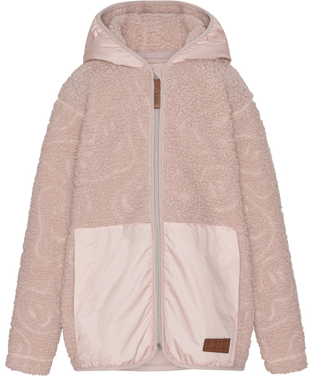 Uberto - Soft Mushroom - Lyserød fleecejakke med hætte i 100% genanvendt polyester