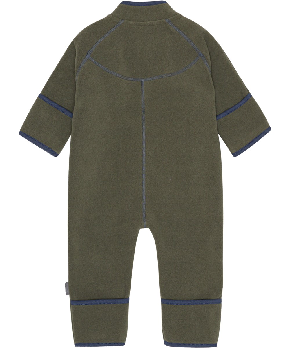 Udo - Dusty Green - Mørkegrøn baby fleecedragt  i 100% genanvendt polyester