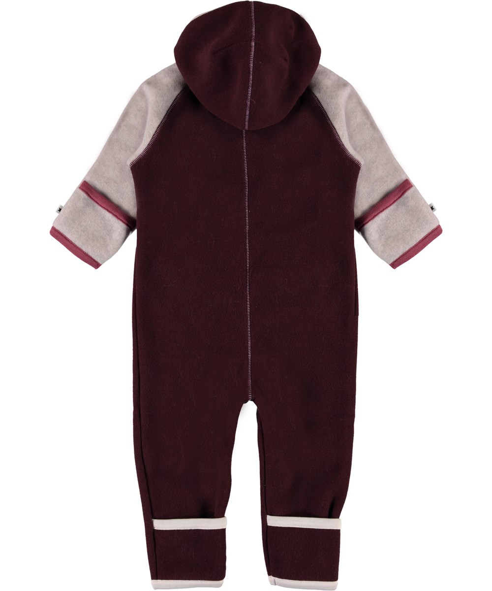 Udo - Maroon - Baby fleecedragt i bordeaux med handsker