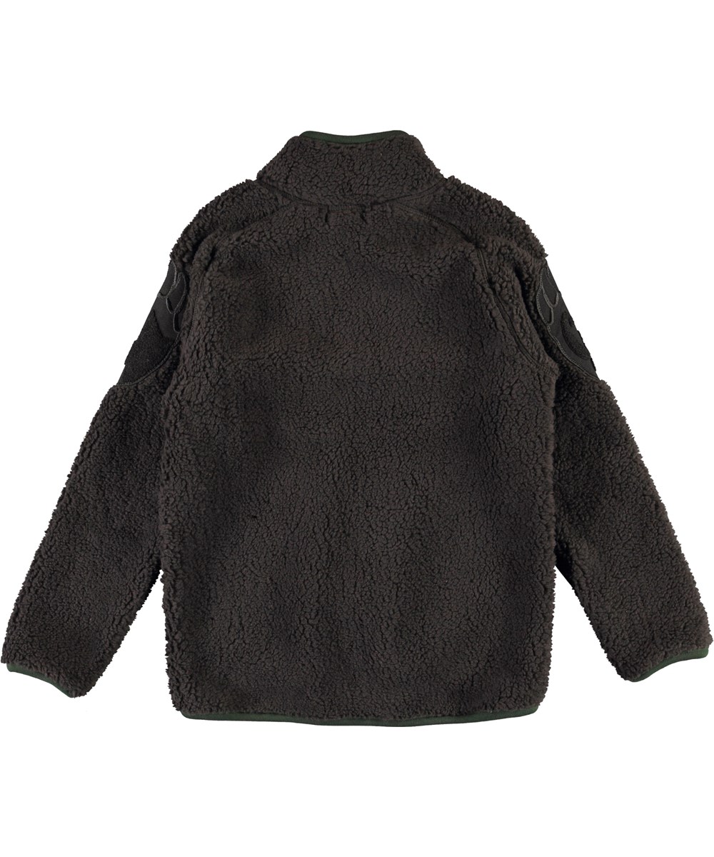 Ulan - Brown Darkness - Brun teddy fleece jakke med klo