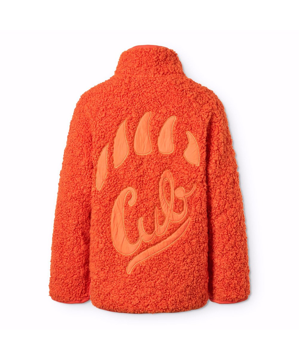 Ulan - Rising Sun - Orange fleecejakke til børn i genanvendt polyester med flot ryg patch i slidstærkt nylon.