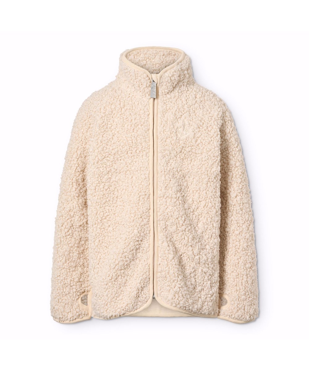 Ulan - Vanilla - Råhvid fleecejakke til børn i genanvendt polyester med flot ryg patch i slidstærkt nylon.