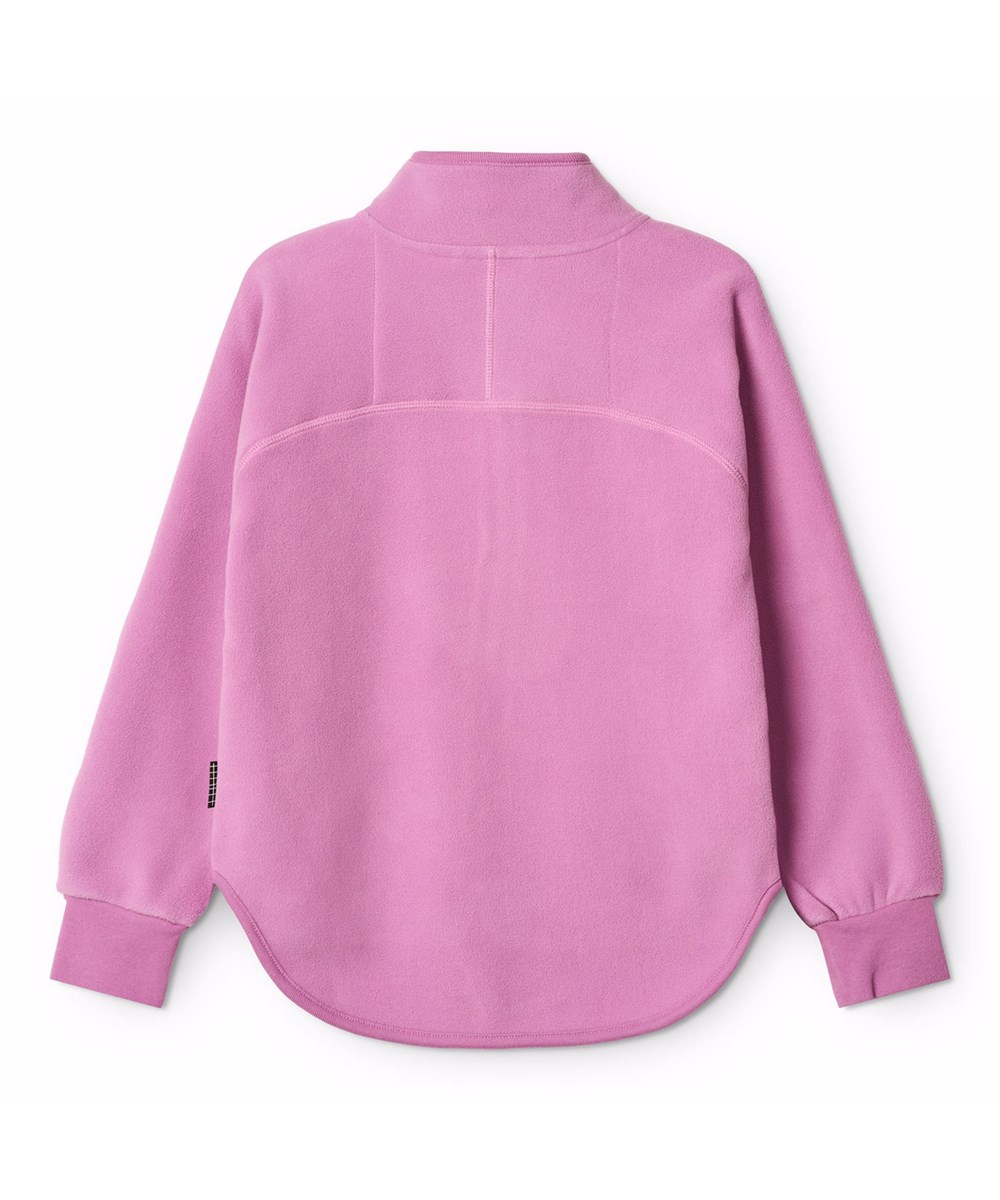 Ulani - Purple Ray - Lysrød fleecejakke til børn i genanvendt polyester med matchende ribkanter samt en frontlomme.
