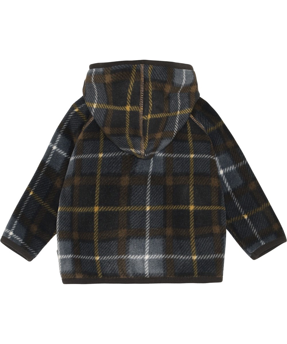 Uli - Grey Brown Check - Brun ternet recycled baby fleece jakke med hætte.