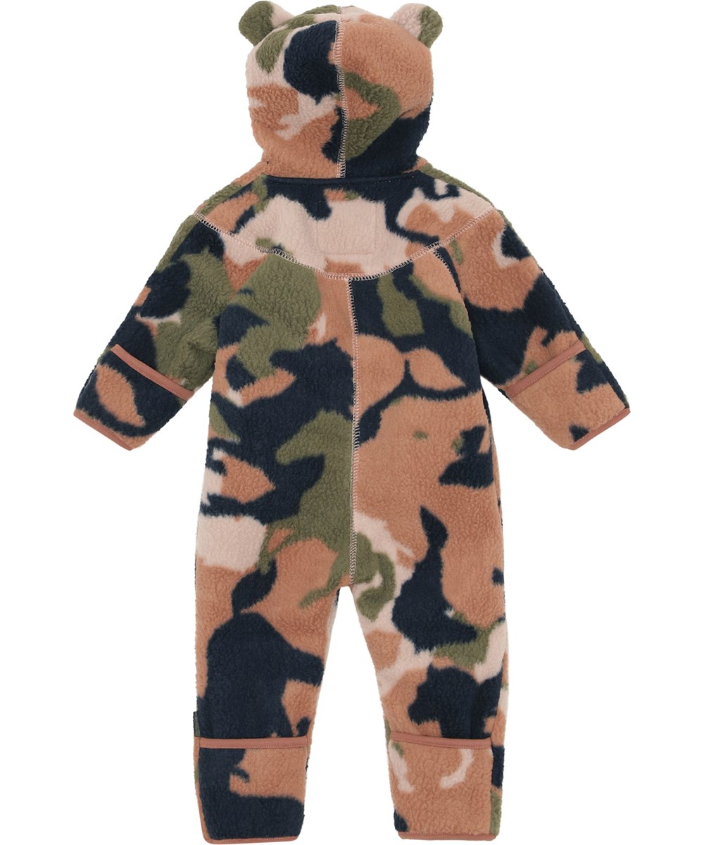 Umeko - Big Camo Horse - Recycled rosa baby fleecedragt med heste camouflage
