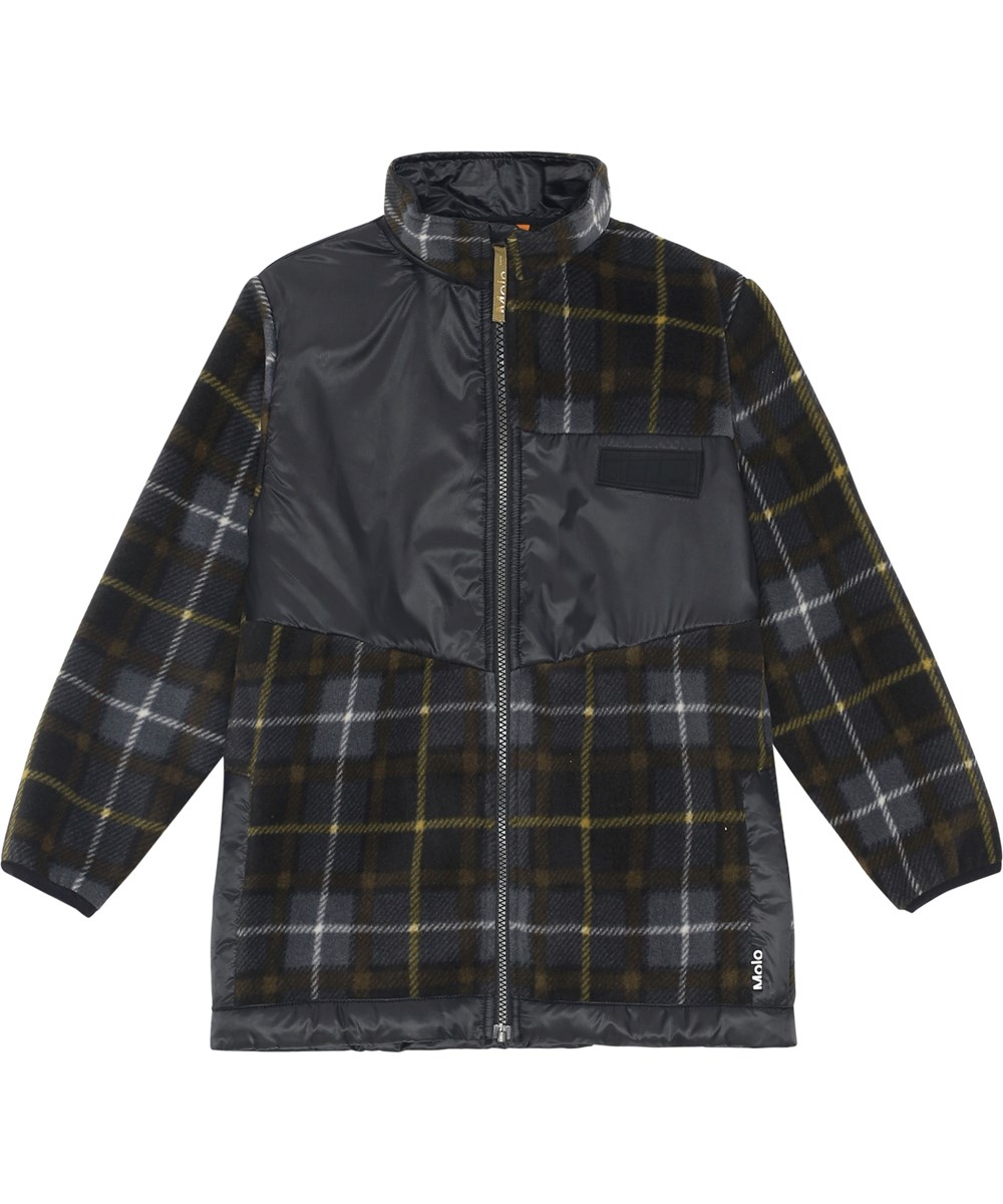 Urbain - Grey Brown Check - Recycled fleecejakke i brun med tern