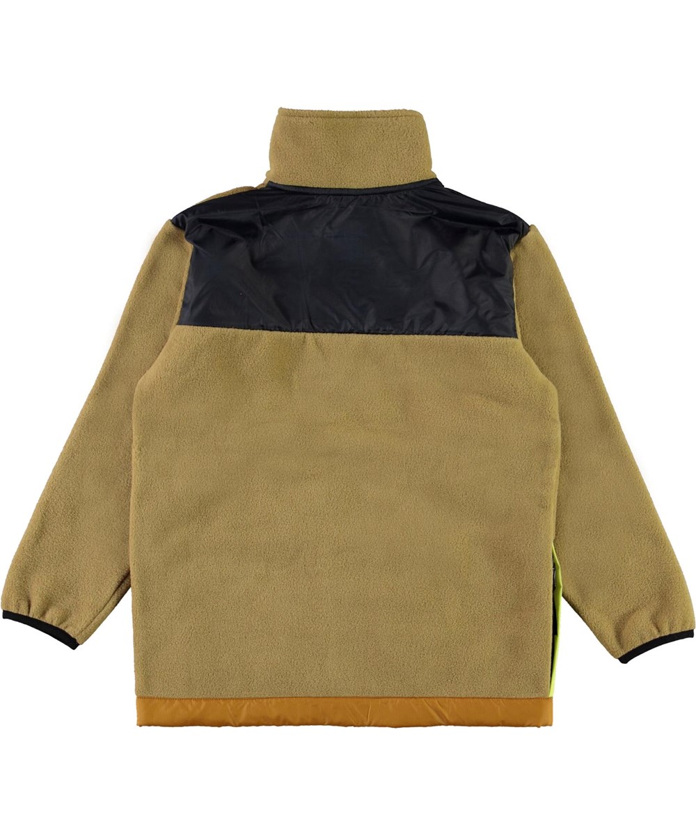 Urbain - Khaki - Beige fleecejakke med neon grøn